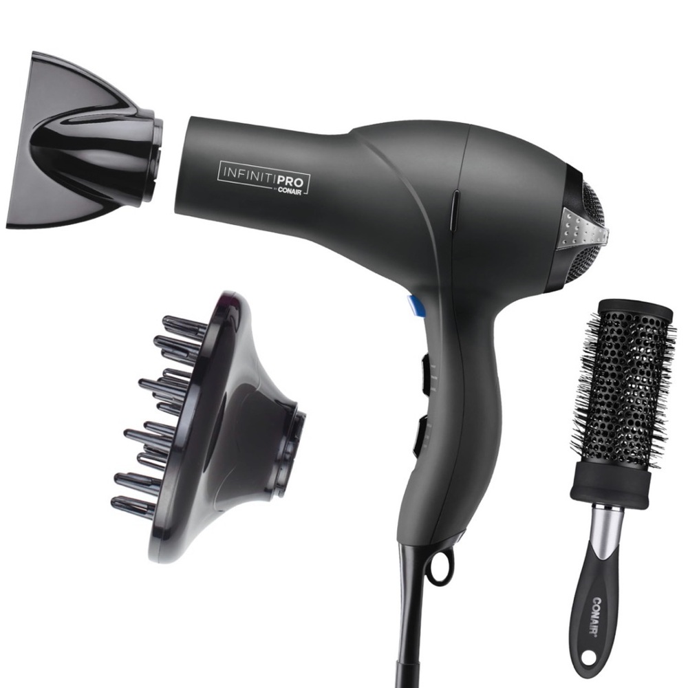 InfinitiPRO Conair Black Hair Dryer with Diffuser & Brush